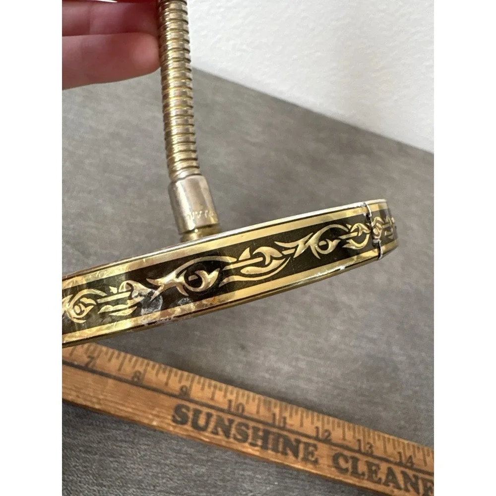 Vintage Vanity Mirror Gooseneck Double Sided Round Magnifying Ivory Gold Plastic